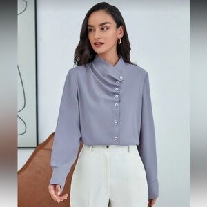 Elegant Gray Button-Up Blouse